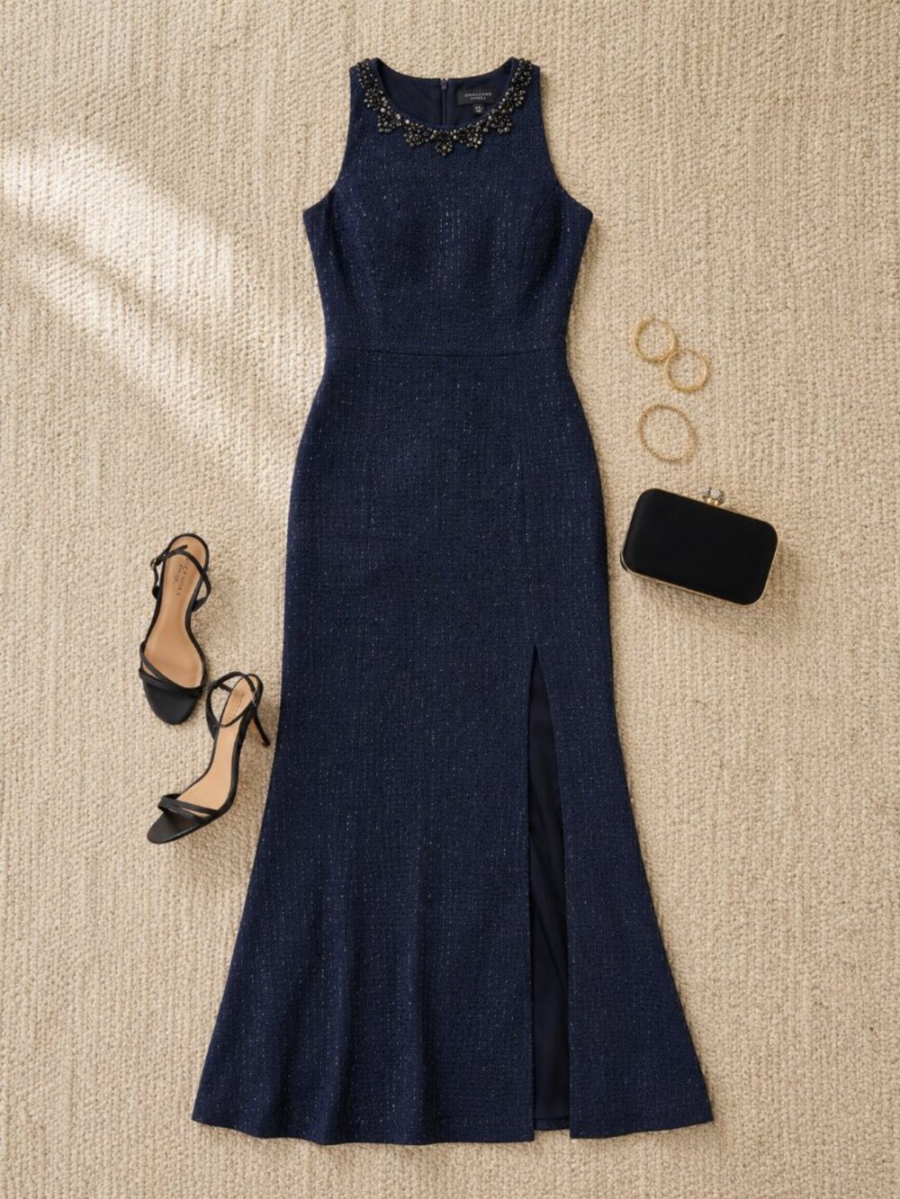 Adrianna Papell Plus Size Maxi Gown Navy Glittered Size 18 NWT Formal